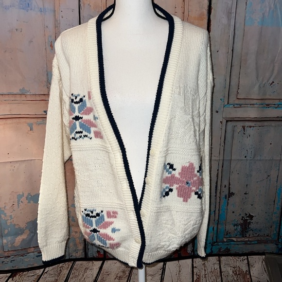 Gina Peters Sport vintage cardigan sweater preppy, cottagecore, cozy aesthetic M - Picture 3 of 7